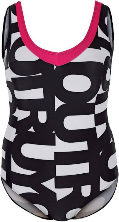 TruYou Badpak met modieuze letterprint Zwart/Wit