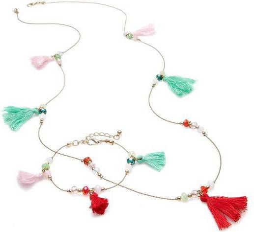 Lascana Sieradenset ketting en armband met gekleurde kwastjes