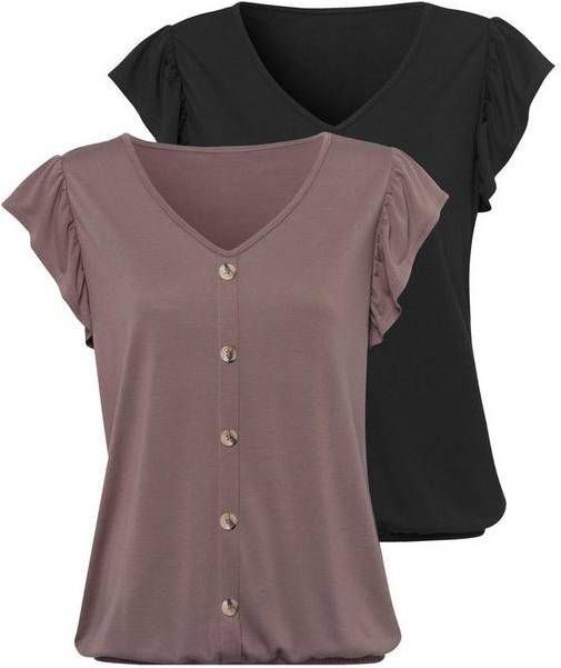 Lascana T shirt met modieuze kapmouwtjes(Set van 2 )