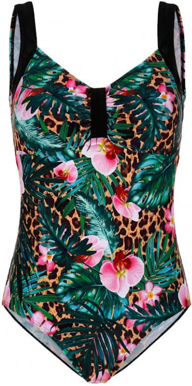 maritim Badpak met contrastkleurige bandjes Zwart/Roze/Bruin