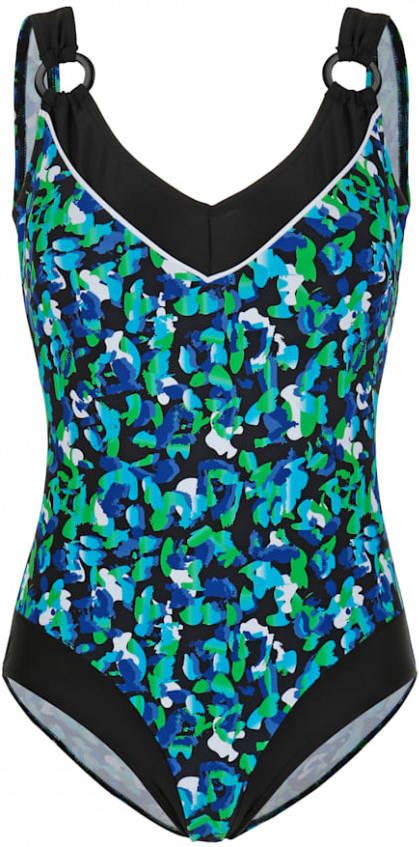 maritim Badpak met contrastkleurige bies bij de hals Blauw/Groen