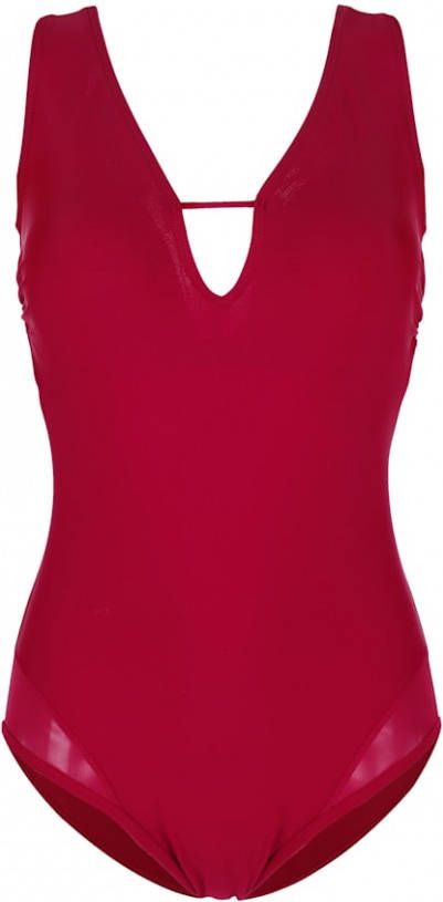 maritim Badpak met inzetten van mesh aan de pijpzomen Fuchsia