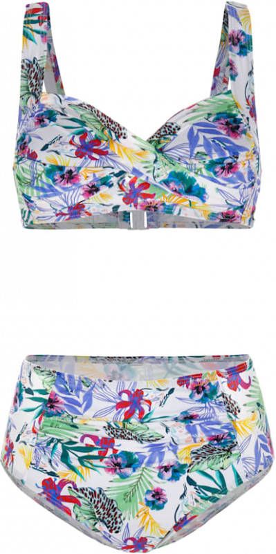 maritim Bikini met aangezette bandjes Wit/Lila/Pink