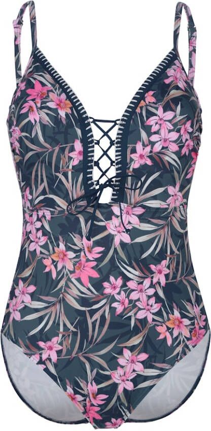Olympia Badpak met mooi bloemendessin Blauw