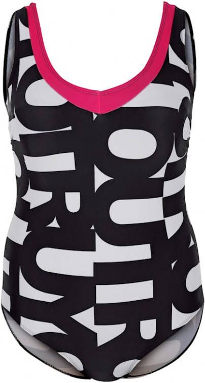 TruYou Badpak met modieuze letterprint Zwart/Wit