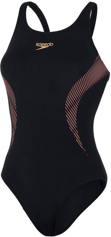 Speedo eco+ placem muscleback badpak zwart/rood dames