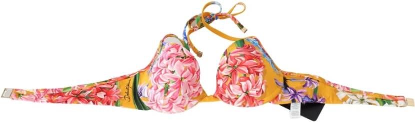 Dolce & Gabbana Floral Print Swimsuit Beachwear Bikini Top , Geel, Dames