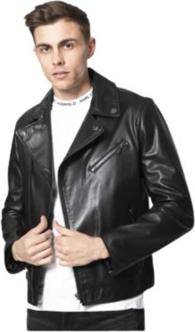 Karl Lagerfeld Perfecto lederen jas , Zwart, Heren