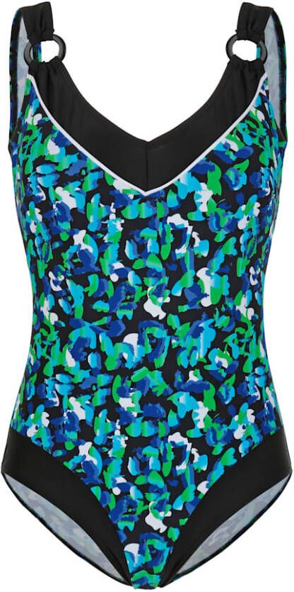 maritim Badpak met contrastkleurige bies bij de hals Blauw/Groen