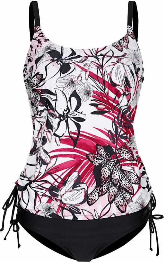 maritim Tankini met bindbandjes Wit/Fuchsia/Zwart