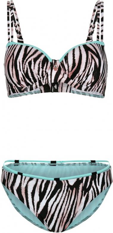 Opera Bikini met zebradessin en turquoise sierrand Bruin
