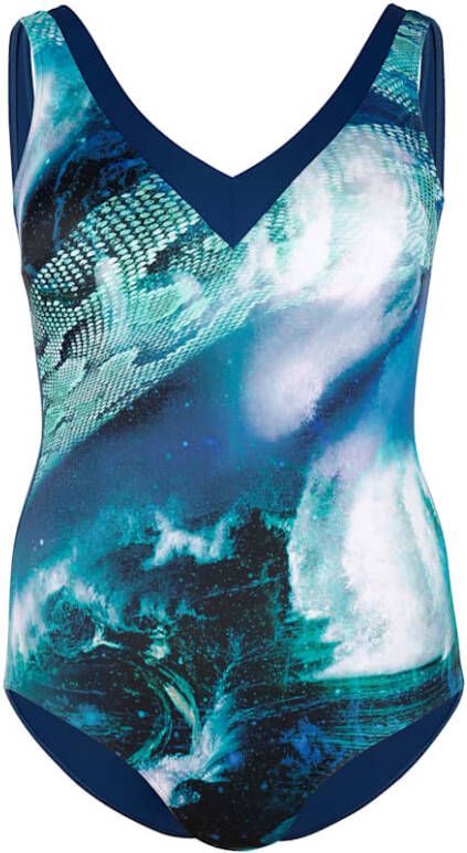 SUNMARIN Badpak met effen bies aan de hals Blauw/Groen