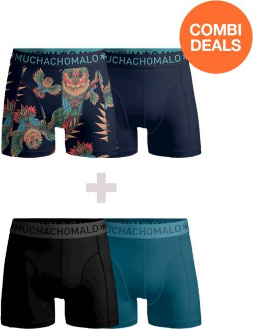 Muchachomalo Heren 2 pack + 2 pack Boxershorts print/effen
