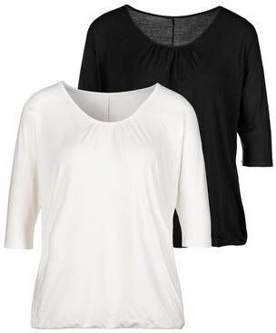 Lascana Shirt met 3/4 mouwen met fijne plooien bij de hals(Set van 2 )