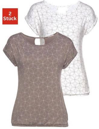 Lascana T shirt met kleine cut out in de nek(Set van 2 )