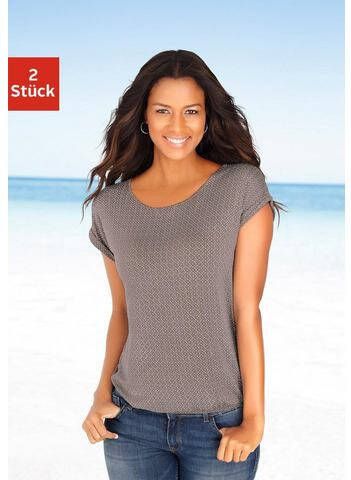 Lascana T shirt met modieuze cut out in de nek(set, Set van 2 )