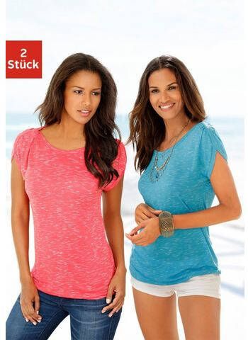 Lascana T shirt met schouderrimpeling(Set van 2 )