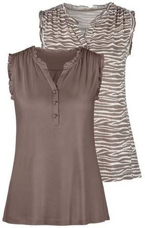 Lascana Tanktop met ruchedetails en knopen in hoorn look(Set van 2 )