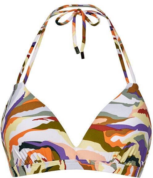 Beachlife gestreepte voorgevormde halter bikinitop wit/antraciet