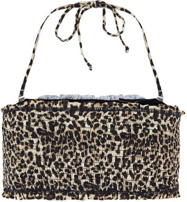 PIECES smock strapless bandeau bikinitop PCVERONICA met panterprint bruin/beige