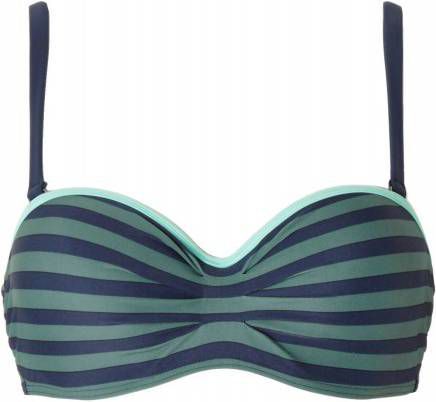 Beachlife gestreepte voorgevormde strapless bandeau bikinitop donkerblauw/groen