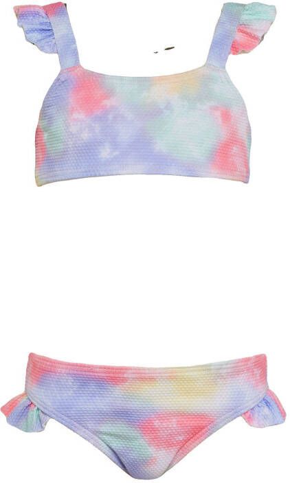 BEACHWAVE baby girls tie dye crop bikini met ruches roze/lila