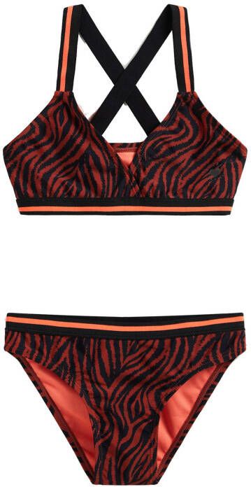 WE Fashion bikini met zebraprint zwart/oranje