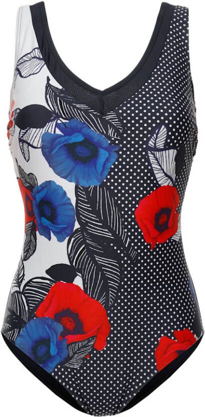 maritim Badpak in een trendy patronenmix Marine/Rood/Wit