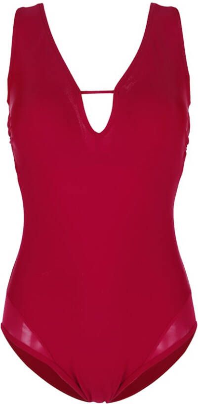 maritim Badpak met inzetten van mesh aan de pijpzomen Fuchsia