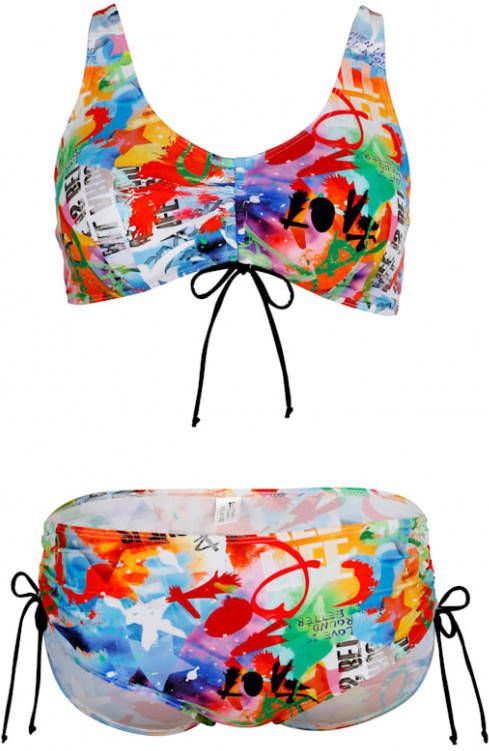 maritim Bikini met bindbandjes in het bovenstukje Blauw/Groen