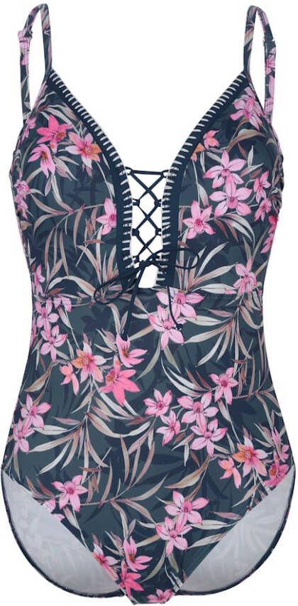 Olympia Badpak met mooi bloemendessin Blauw